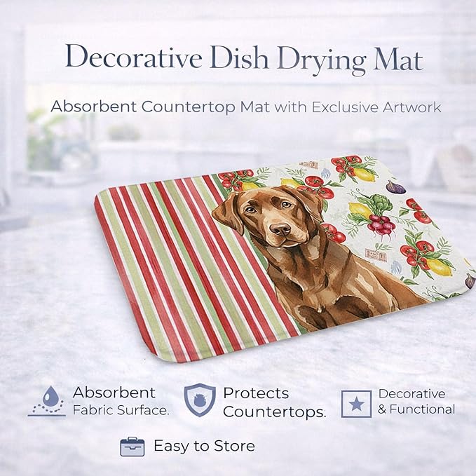 Caroline's Treasures Chocolate Labrador Retriever Vegetables Dish Drying Mat Absorbent Dish Drying Mat Pad for Kitchen Counter Dish Drainer Mat for Countertop 14 x 21 Multicolor