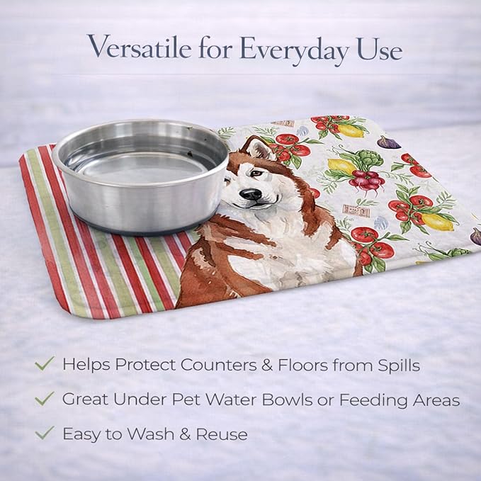 Caroline's Treasures Red and White Alaskan Malamute Vegetables Dish Drying Mat Absorbent Dish Drying Mat Pad for Kitchen Counter Dish Drainer Mat for Countertop 14 x 21 Multicolor