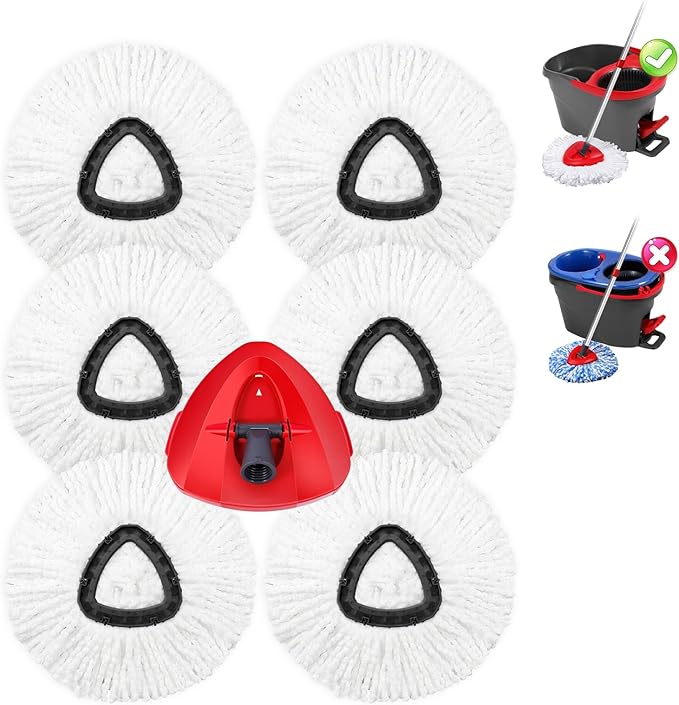 6 Pack Mop Replacement Heads Compatible with Oceda EasyWring 1-Tank System - Includes 1 Mop Base Microfiber Mop Refills Easy Cleaning Mop Head Replacement