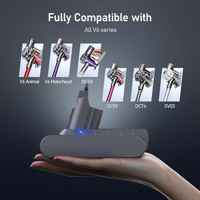 Keenstone Battery Replacement for V6 8000mAh Li-ion Battery Compatible with V6 Animal V6Absolute V6Motorhead V6Fluffy SV03 SV04 SV05 SV06 SV07 SV09 DC58 DC59 DC61 DC62 DC72 DC74 Vacuum Cleaner