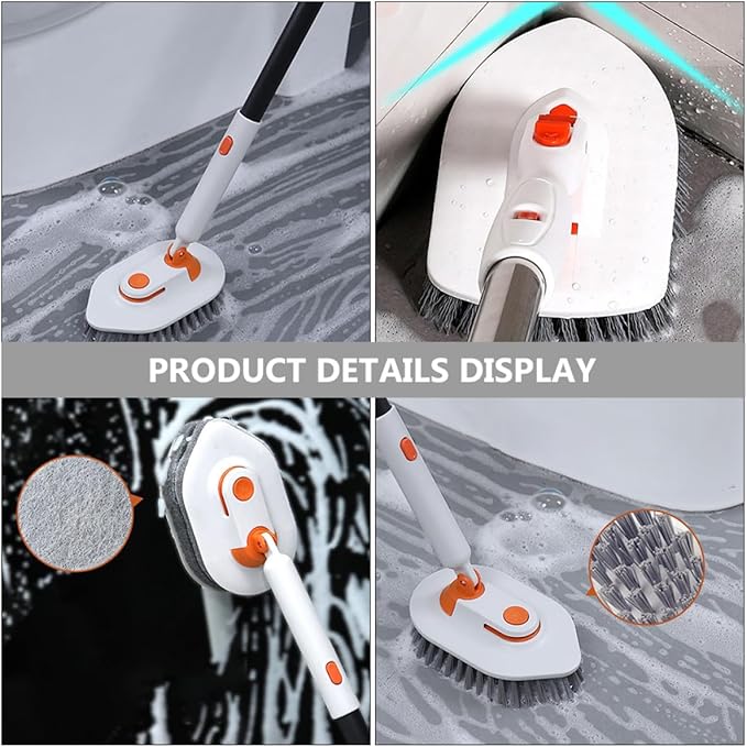 Multifunctional Floor Grout Brush Set with Extendable Handle Stiff Bristle Scrubbing Brush and Replacement Pads for Bathroom Tile and Indoor Floor Cleaning
