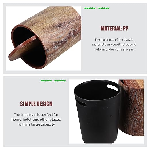 TIDTALEO Imitation Wood Grain Trash Can with Swing Lid 12L Double-Layer Round Wastebasket for Home Office Bathroom Kitchen Convenient Garbage Bucket