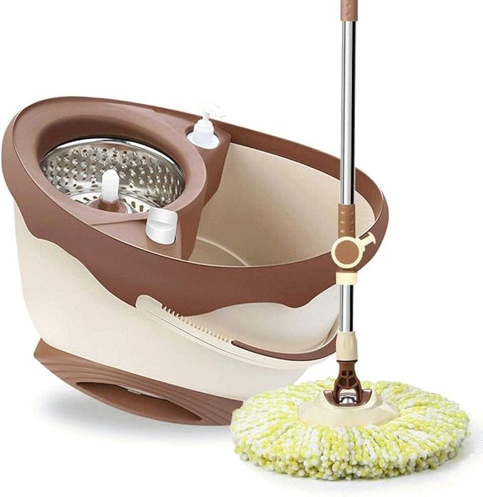 Mop - Spin and Bucket Hand Free Wringing Floor Cleaning Reusable Microfiber Heads Included Wet or Dry Usage on Hardwood Laminate