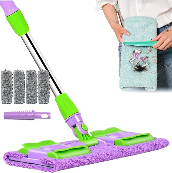 Floor Mop – Adjustable Cleaning Wand Reusable Pad System | 38x15cm Compact Frame with Swivel Mechanism Flexible Washable for Garage Patio Shower Corners Vinyl Marble Living Room