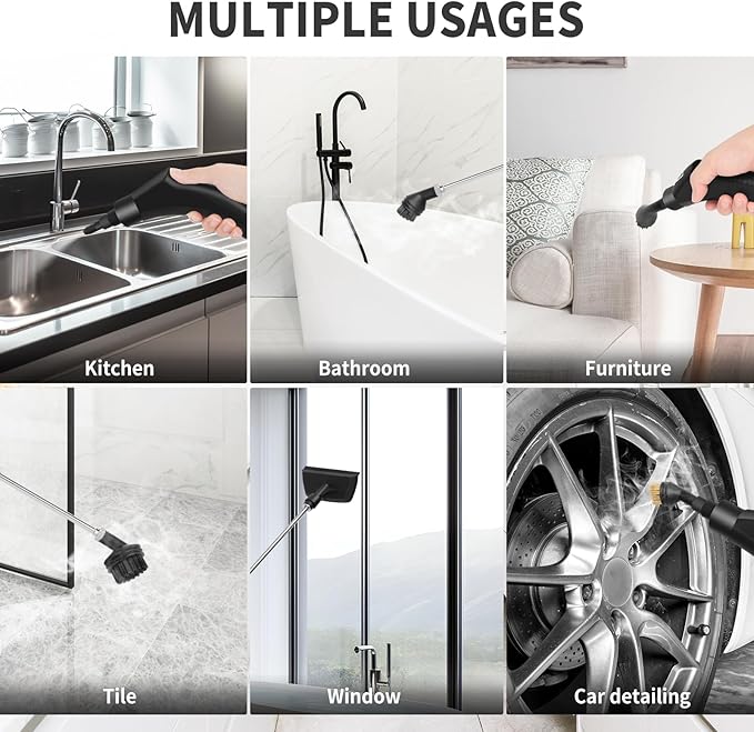 Steam Cleaner 6-gears Adjustable 15s Heat-Up 1.29 Quarts Tank Portable Steamer for Cleaning with 26 pcs Accessories Steam Cleaner for HomeDirt Grease Grout TileFloorCouch and Car