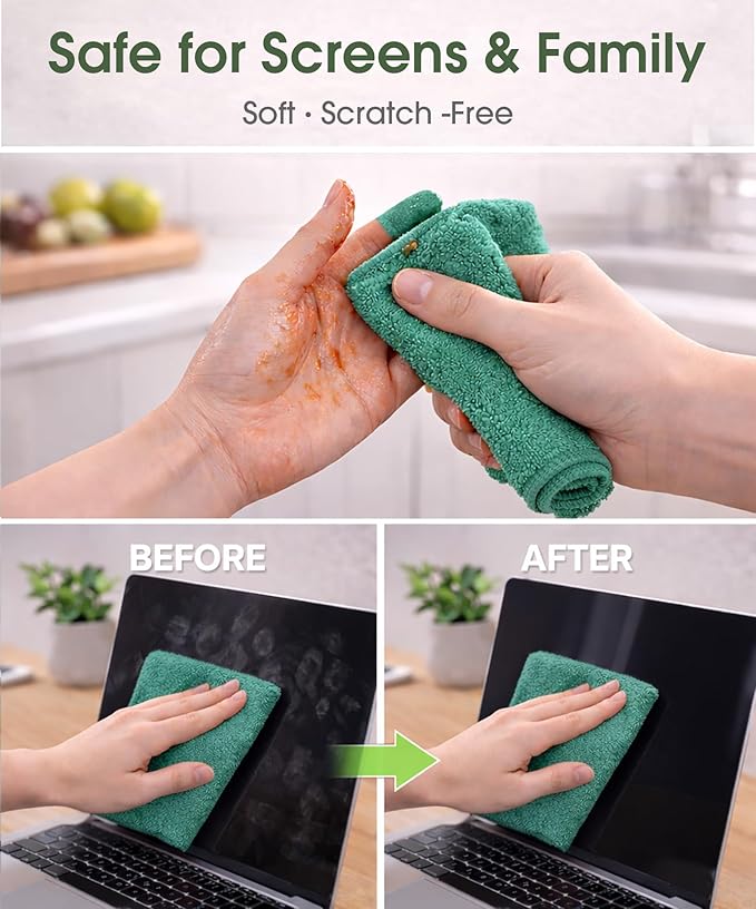 Microfiber Cleaning Cloth Roll–100 Pack Tear Away Microfiber Towels Reusable Washable Scratch-Free Kitchen Towels for Car Home Kitchen Glass Dishes (Malachite Green)