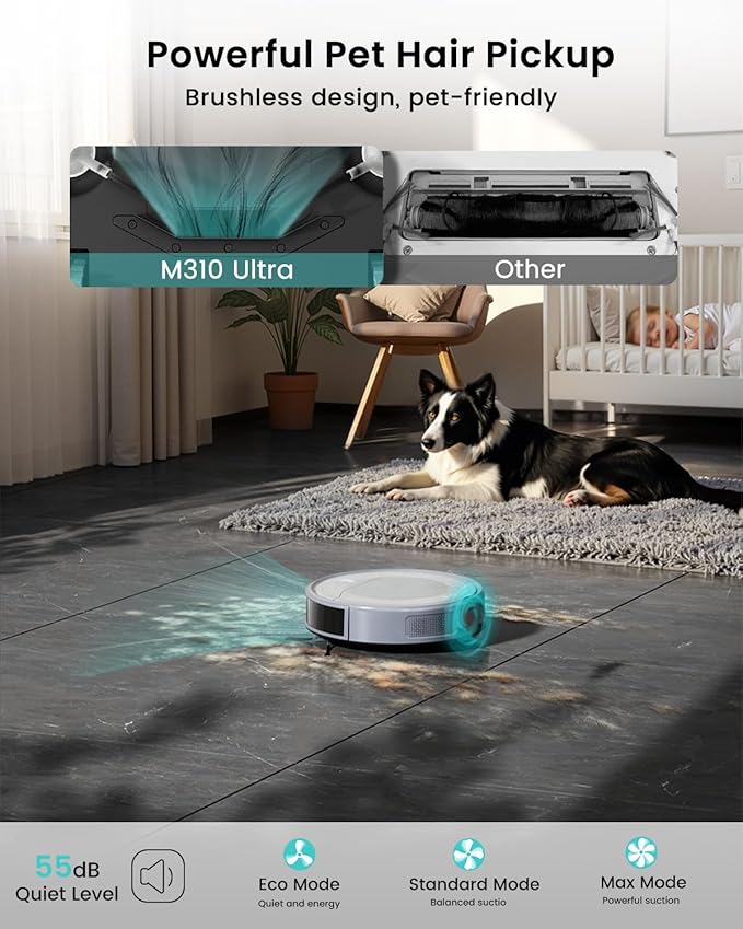 Lefant M310 Ultra Robot Vacuum and Mop 6000Pa Suction-Slim Robotic Cleaner with ToF LiDAR Navigation Accurate Obstacle Avoidance WiFi/App/Alexa Control 170min Runtime for Pet Hair and Home