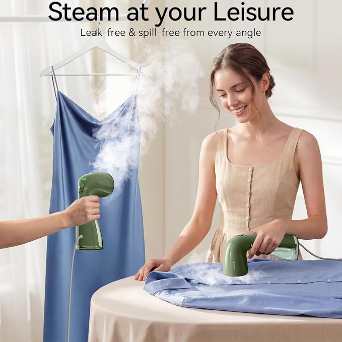 HiLIFE Steamer for Clothes Portable Handheld Design 240ml Big Capacity 700W Strong Penetrating Steam Removes Wrinkle for Home Office and Travel(ONLY FOR 120V) (Olive Green)
