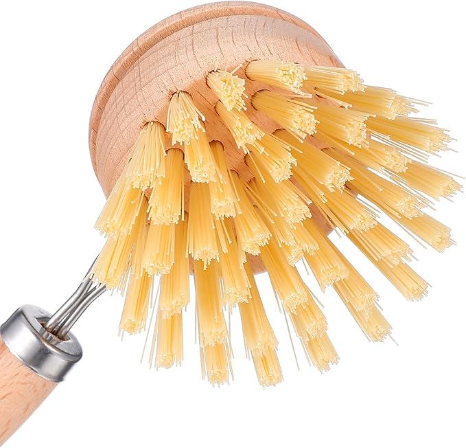 10 Pack Fiber Bristle 2-Inch All-Purpose Kitchen Dish Scrub Brush with Beechwood Handle - Dish Brush with Hooked Handle for Pots Pans and Kitchen Utensils - Made in Germany