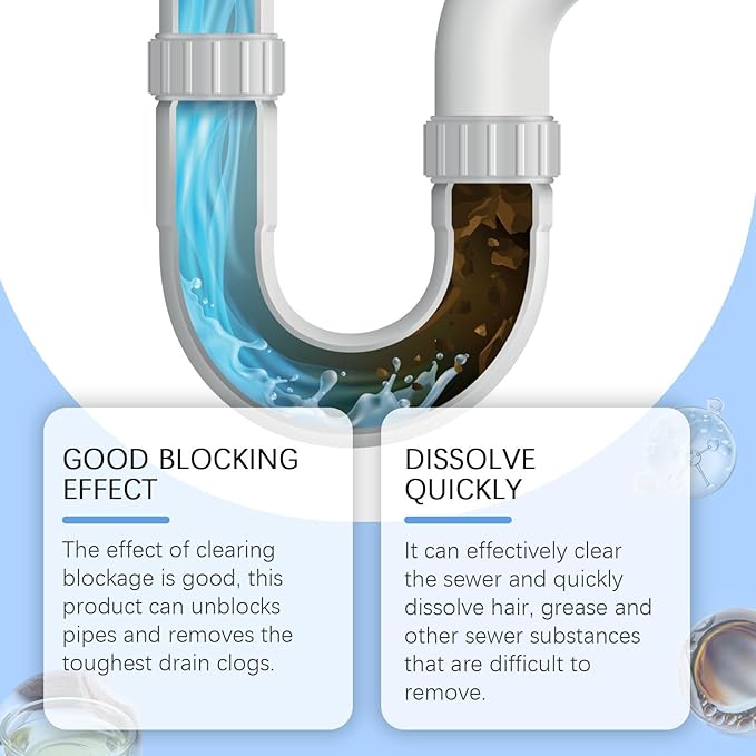 Plumbing Drain Cleaner Powder - Unclog Drains Dissolve Grease Hair &amp Blockages Eliminate Odors Sink &amp Pipe Deodorizer(1PCS)