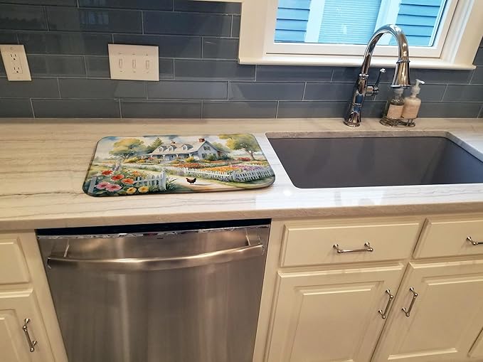 Caroline's Treasures Chicken Farmhouse Garden Dish Drying Mat Absorbent Dish Drying Mat Pad for Kitchen Counter Dish Drainer Mat for Countertop 14 x 21 Multicolor