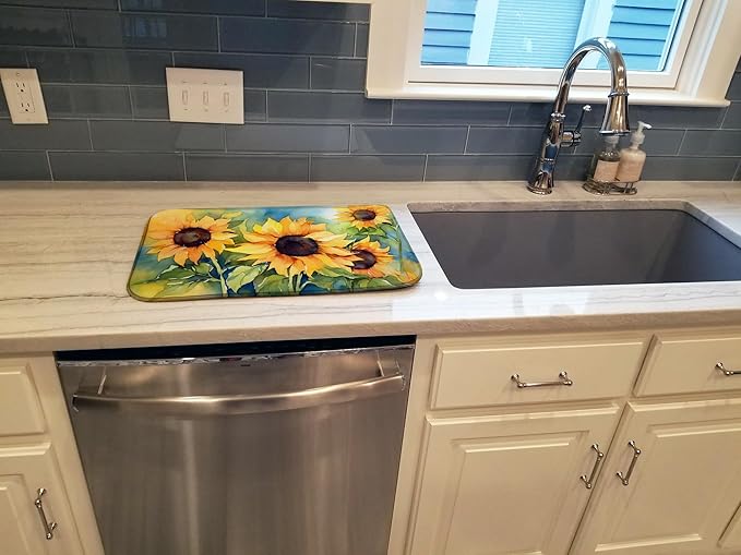 Caroline's Treasures DAC1611DDM Sunflowers in Watercolor Dish Drying Mat Absorbent Dish Drying Mat Pad for Kitchen Counter Dish Drainer Mat for Countertop 14 x 21 Multicolor
