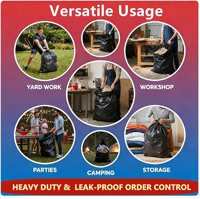 30-33 Gallon Trash Bags 110 Count Black Heavy Duty Garbage Bags 1.7 MIL 31.5 x 39.4 Large Multipurpose For Home Commercial Construction Outdoor Yard