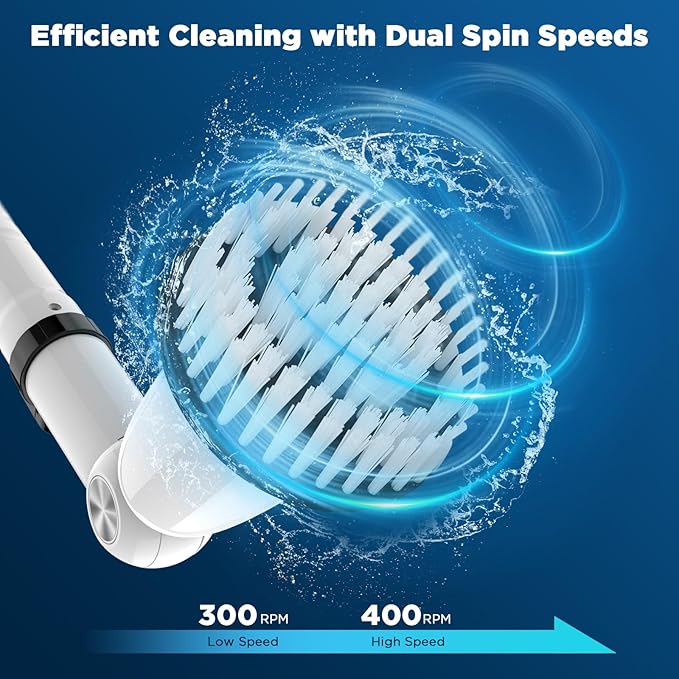 Electric Spin Scrubber Upgraded Bathroom Cleaner Power Shower Cleaning Brush with Extendable Handle &amp 4 Brush Heads Dual Speed &amp USB-C Charging Shower Scrubber for Bathtub Tile and Floor
