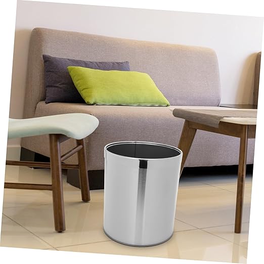 1pc Round Stainless Steel Wastebasket for Bathroom Kitchen and Office Versatile Garbage Bin Opening for Convenient Use Space-Saving Design