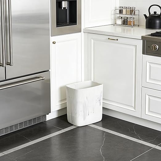 Polytree Bathroom Trash Can 1.8 Gallon(7 Liter) Small Kitchen Garbage CanDecor Wastebasket for Bedroom OfficeResin Marble White