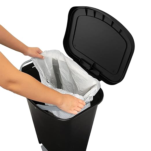 Glad 13 Gallon Trash Can | Plastic Kitchen Waste Bin with Odor Protection of Lid | Hands Free with Step On Foot Pedal and Garbage Bag Rings Black