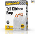 Commander 13 Gallon 0.72 MIL White Tall Kitchen Trash Bags - 24 x 27 - Pack of 100 - For Home Kitchen &amp Bathroom