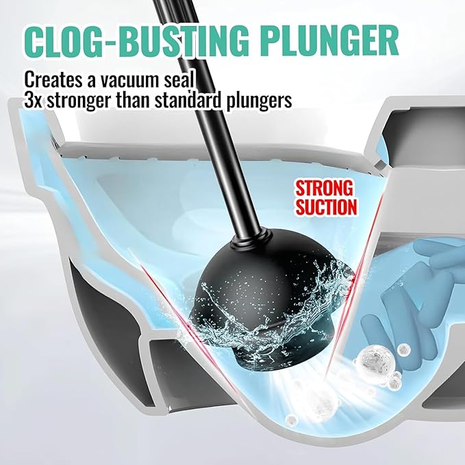 2 Pack 4 in 1 Toilet Brush and Plunger Set with Crevice Cleaning Brush Toilet Plunger and Brush Set with Extra Long Handle Plungers for Bathroom Accessories Toilet Plunger with Holder Black Pack