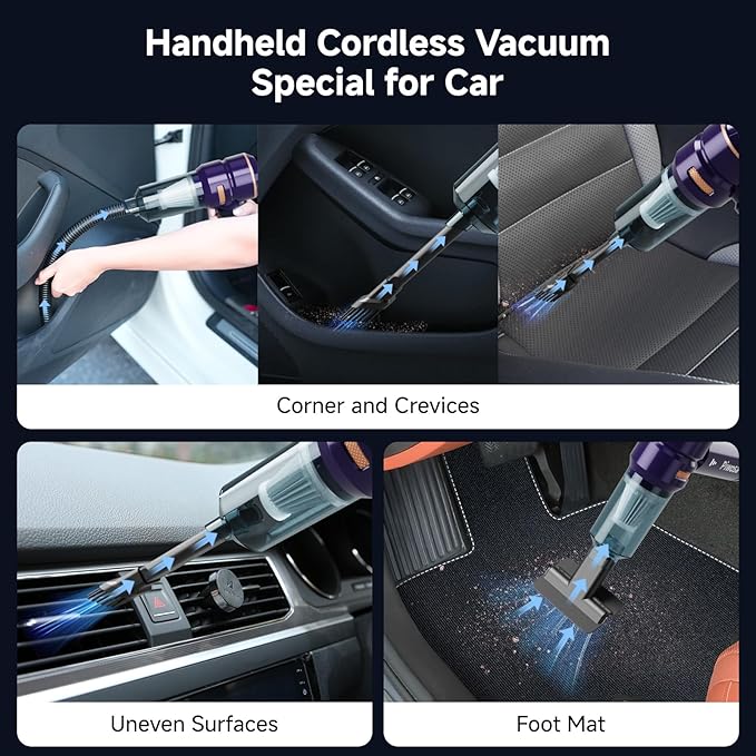 Handheld Vacuum Cordless Car Vacuum Cleaner with High Power Strong Suction Compressed Air Dusters with LED Light Mini Portable Hand Vacuum Blower for Home Pet (Navy)