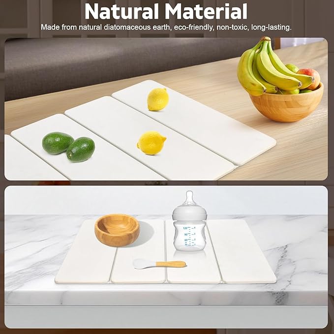 Large Stone Dish Drying Mat for Kitchen Counter 24×16 Dish Drying Mat Fast Water-Absorbing Diatomaceous Earth Non-Slip Stone Mat Multi-Purpose Foldable for Match Any Countertop