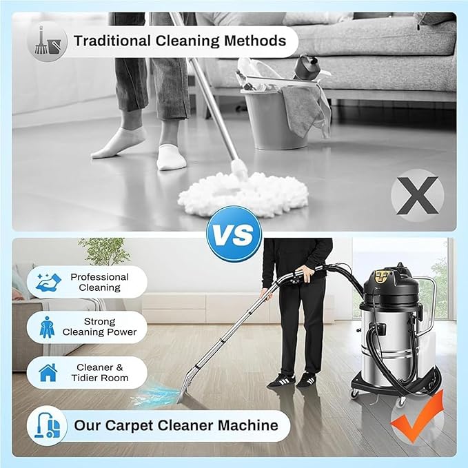 Portable Carpet Cleaner Machine 3 in 1 Carpet Spraying Floor Brush Cleaner Extractor Upholstery Wet Dry Vacuum Cleaner Portable Carpet &amp Upholstery Spot Cleaner for Hotels Offices 60L