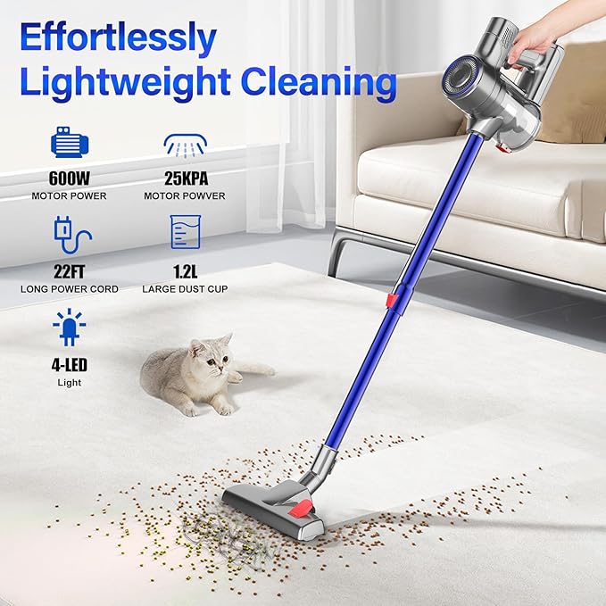 Corded Stick Vacuum Cleaner 25Kpa Powerful Stick Vacuum 2 in 1 Vacuum Cleaners1.2 L Dust Cup Corded Handheld Vacuum Pet for Hair Short-Pile Carpet Hardfloor (Dark Blue)