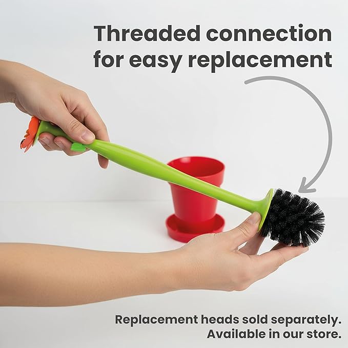 Vigar Flower Power Toilet Brush and Holder Set Toilet Bowl Cleaner with Daisy-Shaped Handle Flowerpot Base and Saucer for House and Bathroom Red