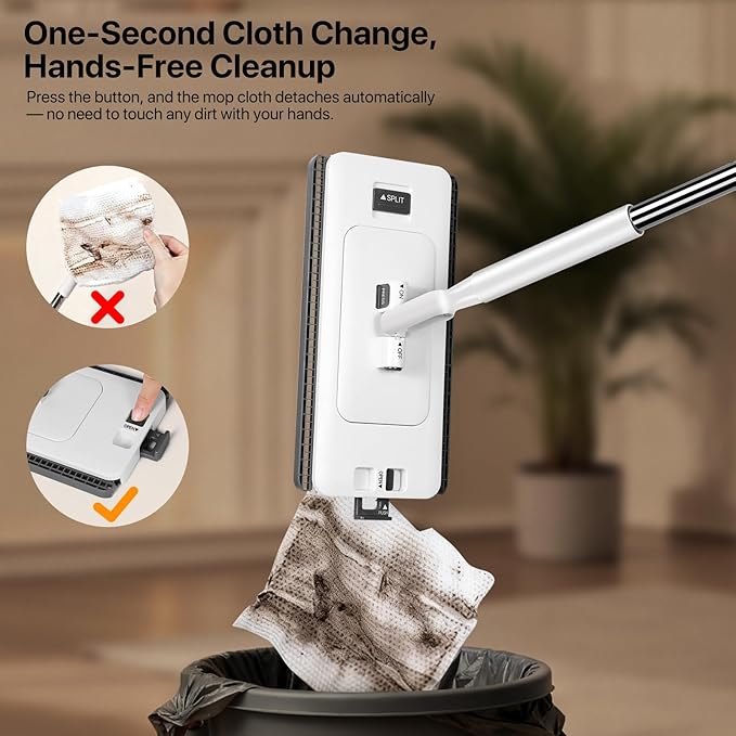 Large Lazy Mop 2-in-1 Convertible Mini Mop Universal Scrubbing Cloths All-Purpose Cleaning Tool for Tile Hardwood Marble Floors Walls &amp Ceilings