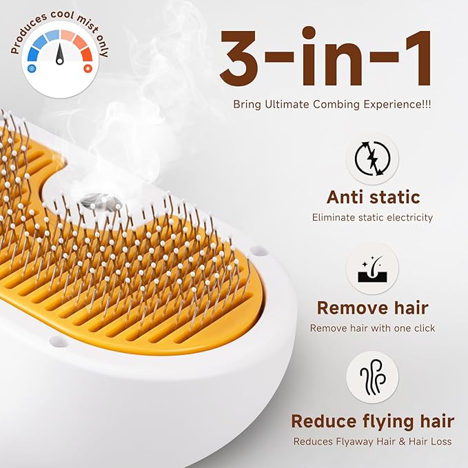 Pet Steam Brush for Dog &amp Cat – shower bath brush – Steam for Shedding &amp Grooming Water Brush for Long &amp Short Haired Pets Spritz Defur Comb 3-in-1 Spray Hair Removal Comb Includes 1*Water