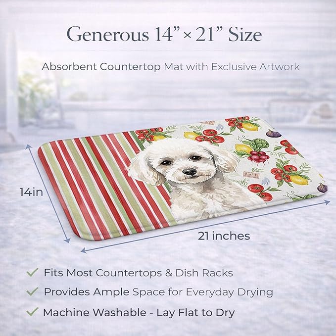 Caroline's Treasures Toy White Poodle Vegetables Dish Drying Mat Absorbent Dish Drying Mat Pad for Kitchen Counter Dish Drainer Mat for Countertop 14 x 21 Multicolor