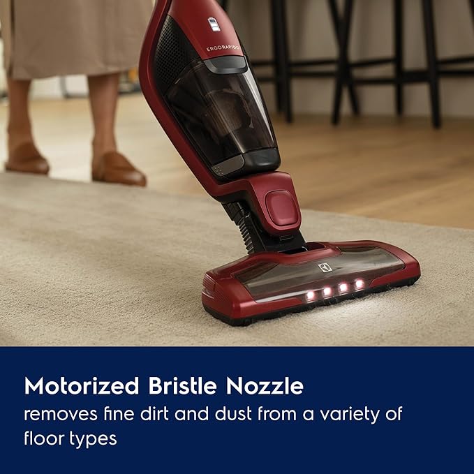 Electrolux Ergorapido Pet Cordless 2-in-1 Vacuum Cleaner with Motorized Pet Nozzle for Easy Pet Hair Removal 48-Minute Run Time 2 Power Modes Chili Red