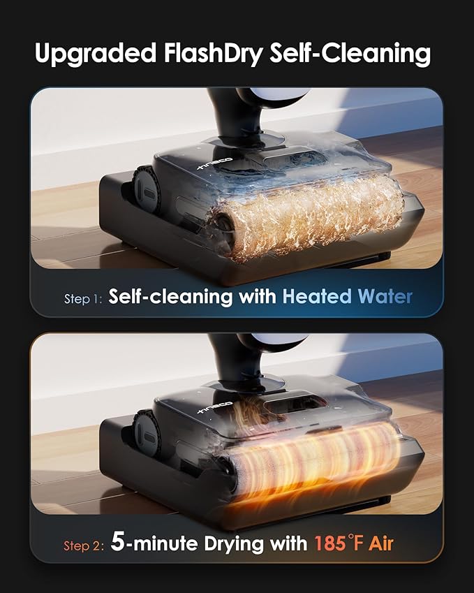 Tineco Floor One S9 Artist Pro Wet Dry Vacuum Cleaner 22kPa Suction 360° SmoothDrive Anti-Tangle Design 185°F Flashdry 75 Min Runtime Dual-Edge Cleaning 180° Lay-Flat