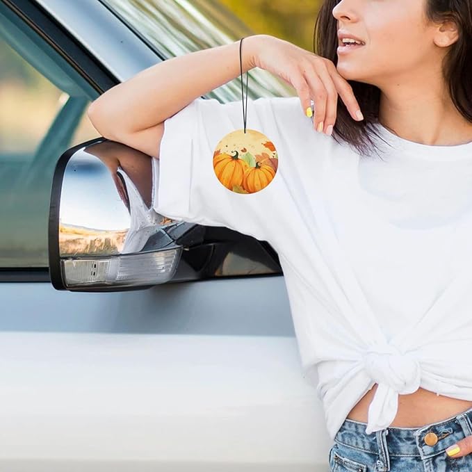 24 PCS Hanging Car Air Freshener Double Sided Autumn Pumpkins Automotive Interior Decor Thanksgiving Maple Leaf Car Essentials for Women Men Lavender Scented