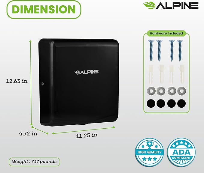 Alpine Hand Dryers for Bathrooms Commercial Extreme Speed Automatic Electric Hand Dryer for Home Bathroom/Restaurant with HEPA Filter Heat &amp Speed Control - ADA Compliant (120v Black)