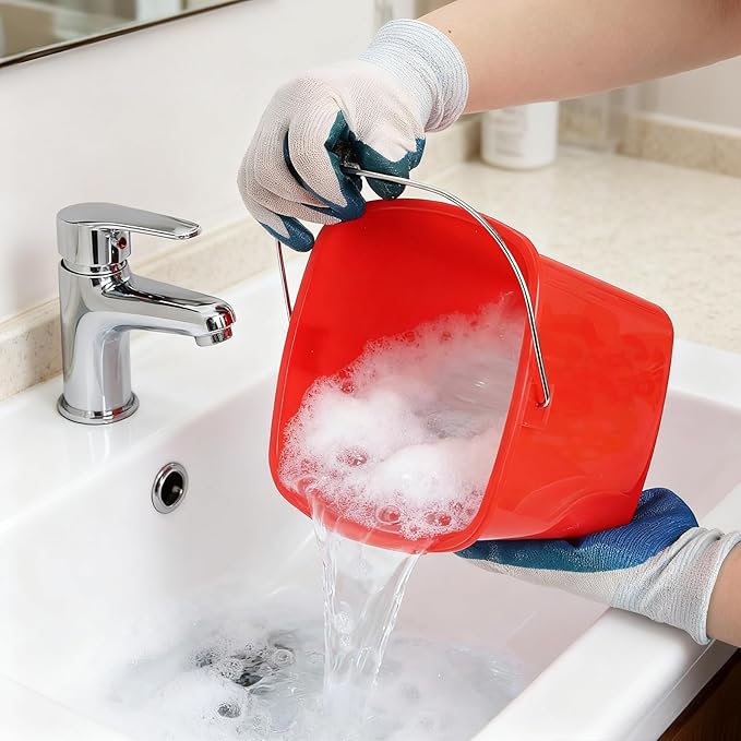 SOUJOY 7 Pack 3 Quart Cleaning Bucket Plastic Small Sanitizing Bucket with Handle Multi-Purpose Mini Square Pails for Kitchen School Offices Household and Commercial Use Red