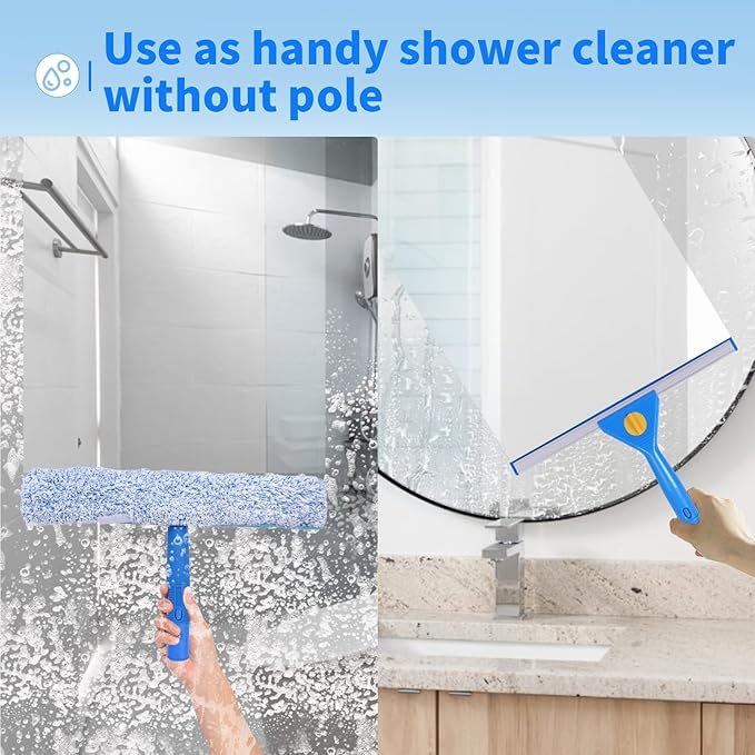 10Ft Window Cleaning Kit with Extension Pole 14 Squeegee and 15 Scrubber with Long Handle Window Cleaner Tool Washing Equipment for Outdoor High Windows Glass