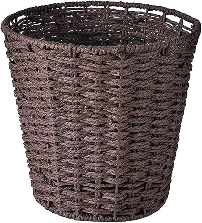 Zuvo Round Wicker Waste Basket Paper Bin - Wicker Trash Basket - Woven Trash Can Rubbish Basket for Bedroom Bathroom Offices or Home (Brown)