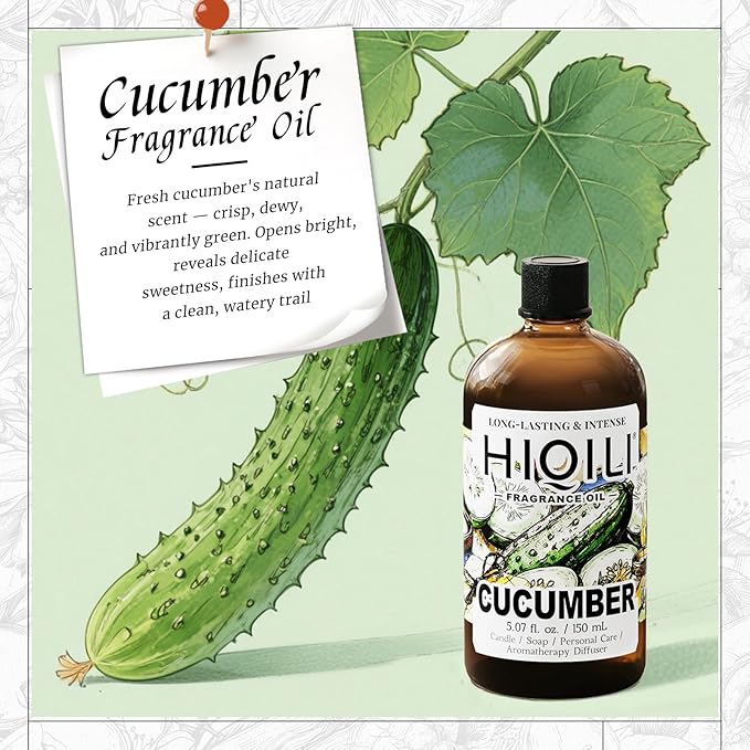 HIQILI Cucumber Fragrance Oil for Diffuser Use Fresh Scents for DIY Soap Body Spray Candle Supplies for Candle Making - 5.07 Fl Oz