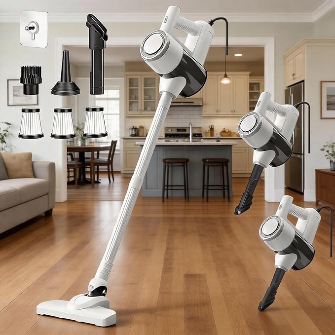Corded Stick Vacuum Cleaner Hardwood Floor Vacuum 600W Powerful Hard Floor Vacuum Cleaners Powerful Upright Corded Vacuum Cleaner Suitable for Hair Pet Hair Wood Floors Tile Floors Dorm