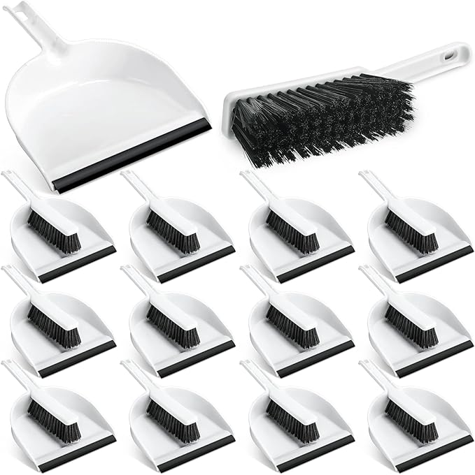 Zubebe 12 Pcs Mini Dustpan and Brush Set Small Broom and Dustpan Set Small Cleaning Brush Portable Hand Broom Set for Home Office Kitchen Table Desktop Floor Cleaning Supplies