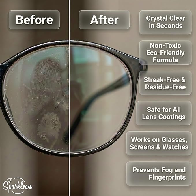 SPARKLEAN Jewelry &amp Glass Cleaner Spray (16 Oz) - Biodegradable Ammonia-Free Solution for Gold Silver &amp Diamond Rings - Safe for Ultrasonic Machines - Eco-Friendly - Value Size