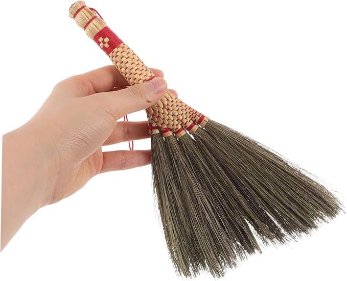 Happyyami Mini Grass Broom Dusting Brush Soft Bristle Desk Brush for Desktop Cleaning Natural Broom for Office