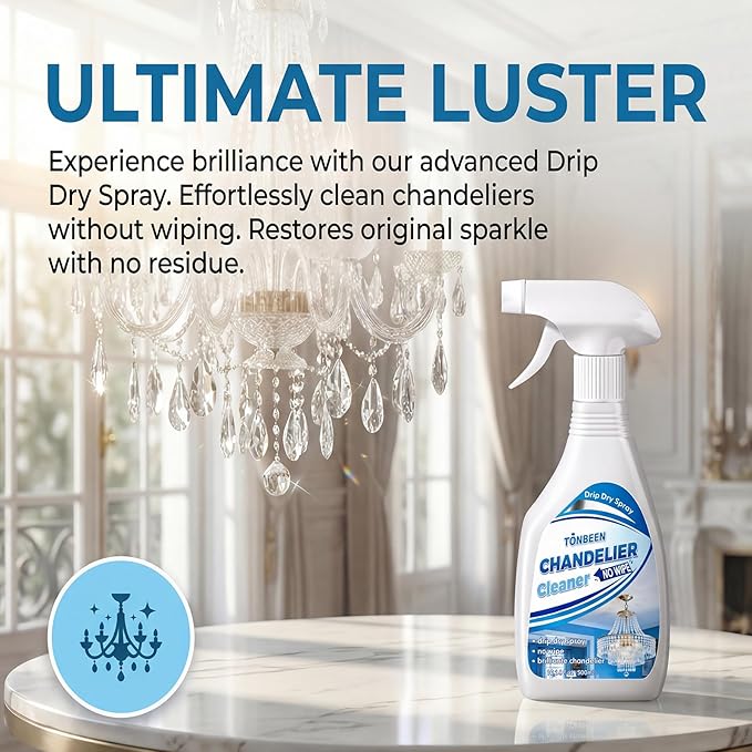 Chandelier Cleaner Drip Dry Spray - No Wipe Streak Free Dust Remover for Crystals Glass &amp Window Screens 1 Pack