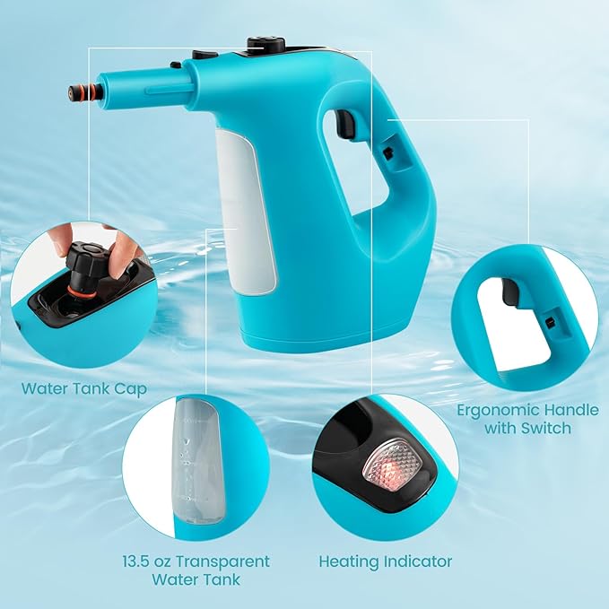 Goplus Handheld Steam Cleaner 1400W Pressurized Steam Cleaner w/Continuous Steam w/Unlimited Use Time 13.5 OZ Water Tank Child Lock &amp 14-Piece Accessory Kit Portable Chemical-Free Steamer Mop