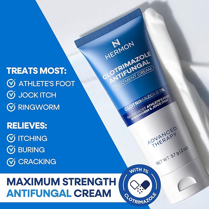 Hermon Clotrimazole Antifungal Treatment Cream &amp Soap Kit: Antifungal Cream for Athletes Foot Jock Itch Ringworm with Anti Fungal Soap - Relieves Itching Burning Cracking - 57g Tube / 113g Bar