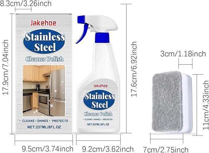 Stainless Steel Cleaner Spray - Removes Grease Oil &amp Fingerprints Restores Shine Rust Protection(2PCS)
