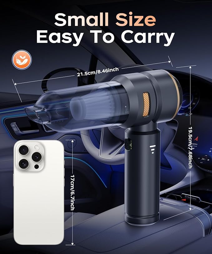 Car Vacuum3 Suction ModesPortable Mini Cordless Cleaner with 50000pa Suction PowerType-C ChargeHandheld Vacuum for HomeCarBirthday Gifts for Men Dad Husband (Black)
