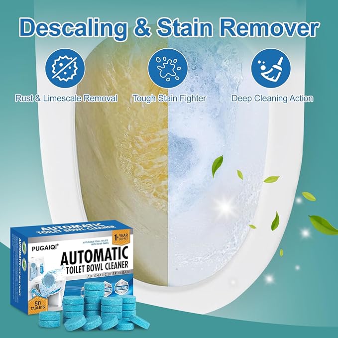 Automatic Toilet Bowl Cleaner TabletsBlue toilet seat Descale &amp Deodorize Septic-Safe Continuous Cleaning Fresh Scent Drop-In Tank Cleaner effective to use Works with Toilets 50 Pack-Fresh S