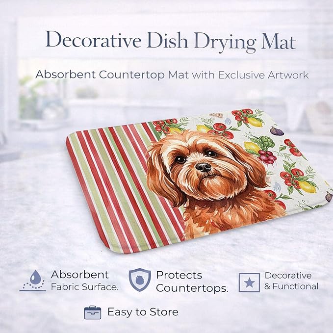 Caroline's Treasures Red Lhasa Apso Vegetables Dish Drying Mat Absorbent Dish Drying Mat Pad for Kitchen Counter Dish Drainer Mat for Countertop 14 x 21 Multicolor